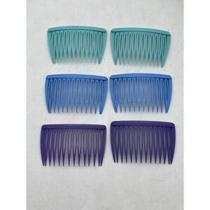 Goody Set Of 6 Vintage Plastic Hair Combs Blue Purple & Teal